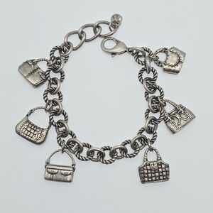 BRIGHTON "Sonoma" Charm Bracelet Watch 6 Handbag Purse Charms Silver Plate 7.5"